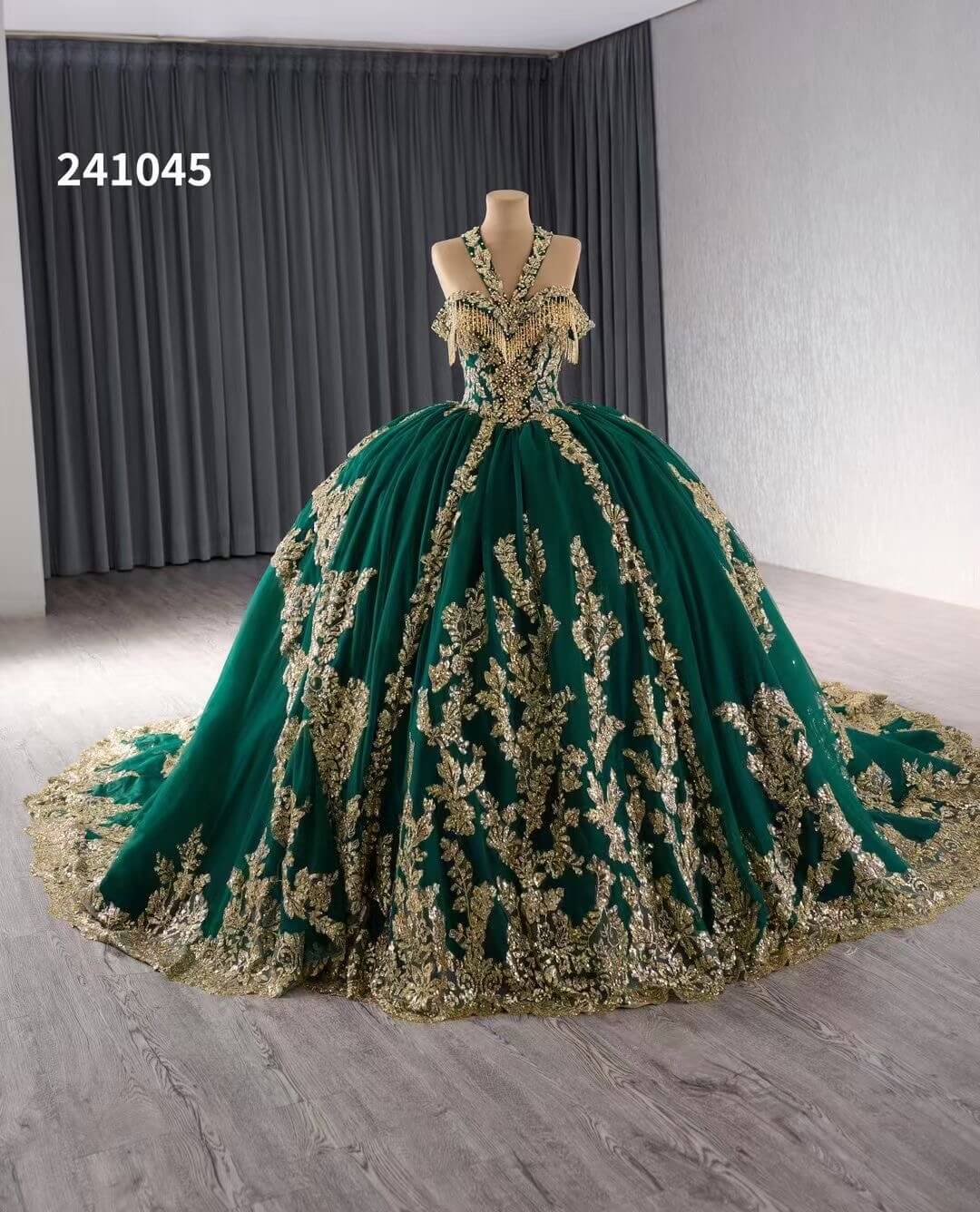 Luxury Model Green Ball Gown Gold Applique Quinceanera Dress 241045