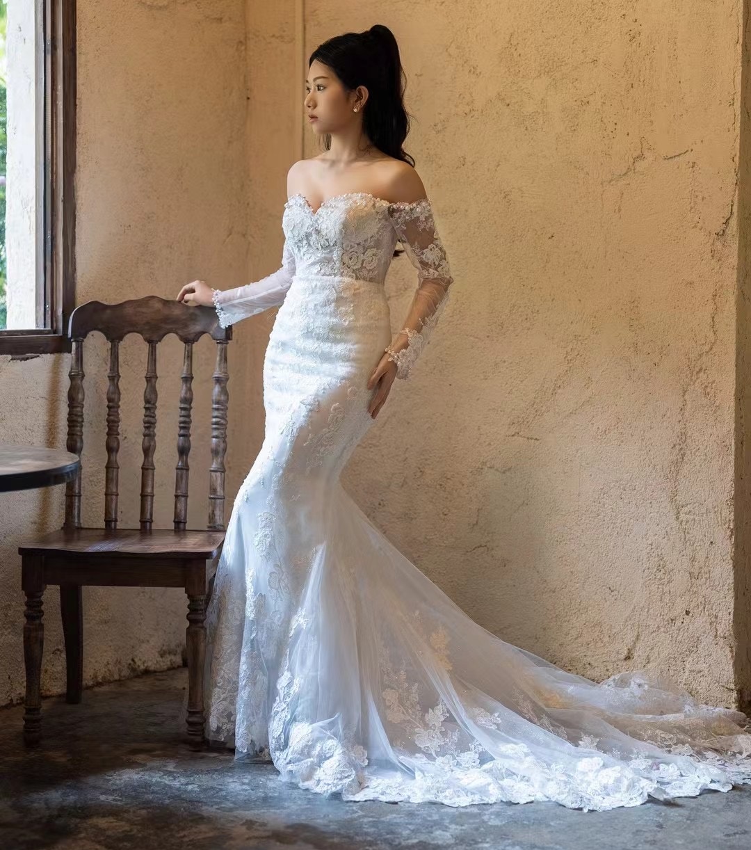 luxury model off the shouler mermaid wedding dress mo0020