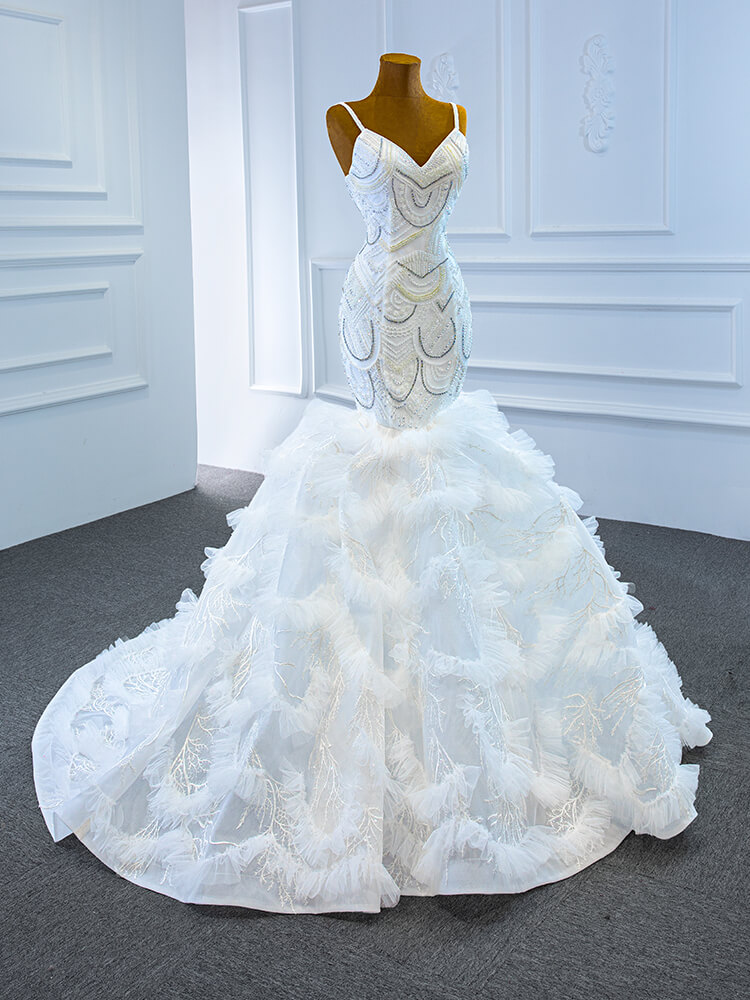 luxury model spaghetti long mermaid wedding dress 67123