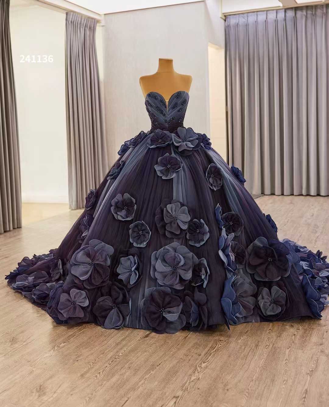 luxury model sweetheart flower long ball gown quinceanera dress 241136