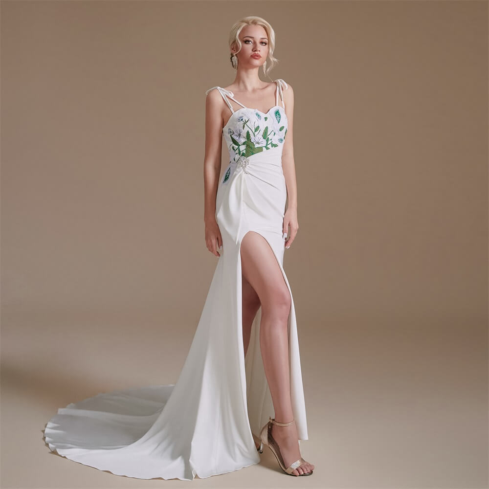 spaghetti sweetheart neck sleeveless long mermaid wedding dress 1063