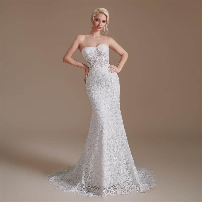 elegant sweetheart neck lace beading long mermaid wedding dress 1067