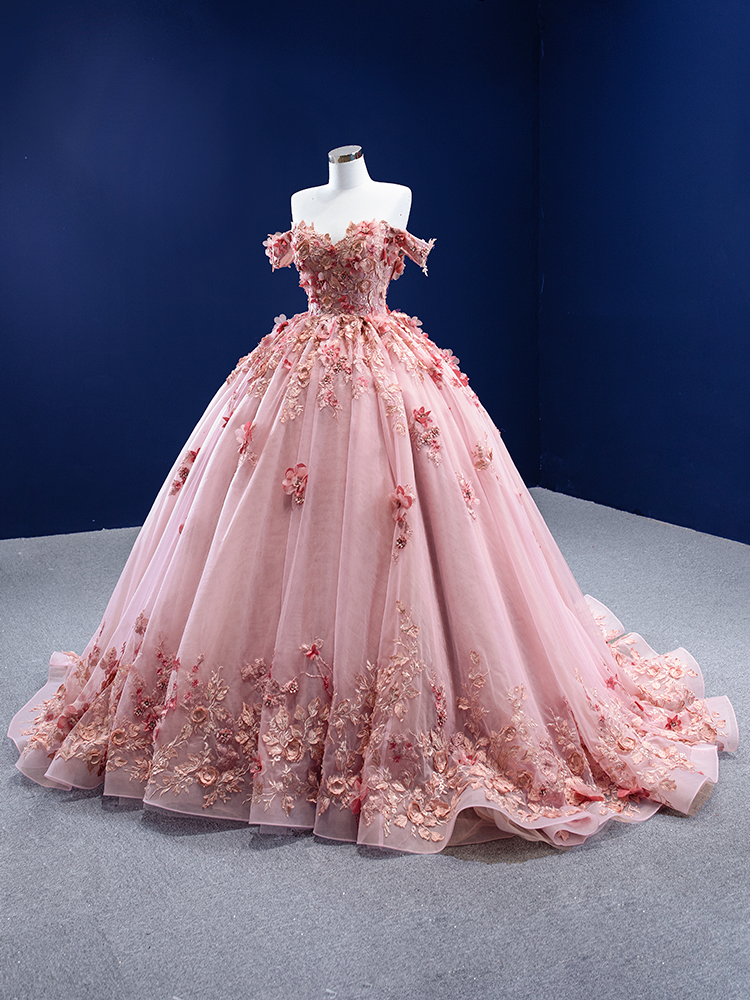 pink applique off the shoulder sleeveless sweep strain ball gown quinceanera dress 67469