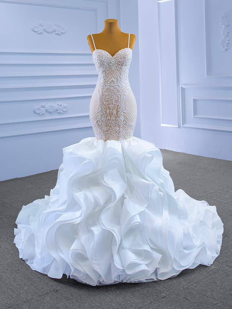 luxury model spaghetti long sleeve lace mermaid wedding dress 67315 (复制)